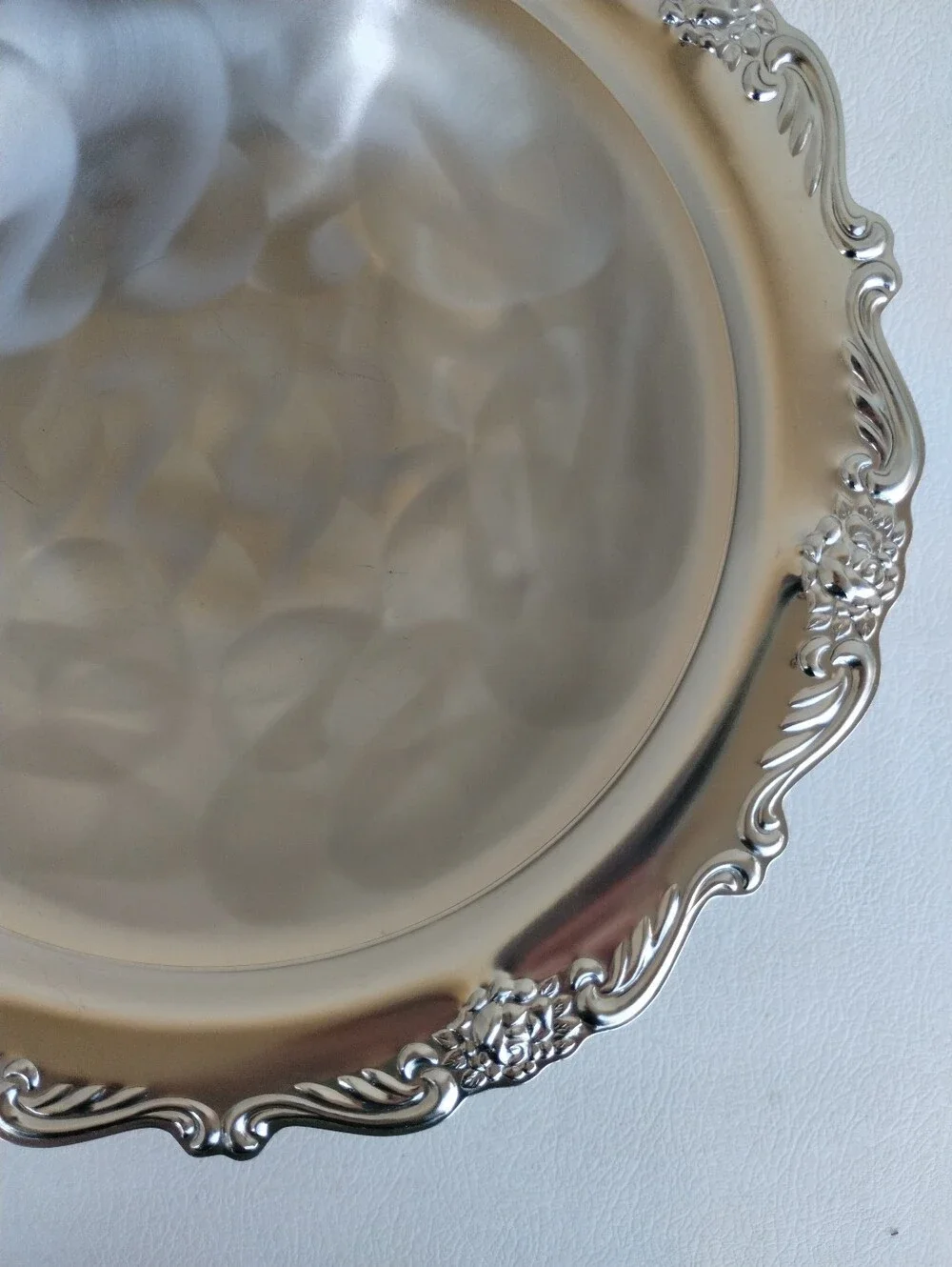 Vintage Martian Japan Stainless Steel Serving Bowl Baroque Floral Scalloped Dish